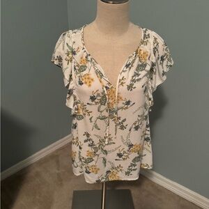 Lucky Brand Floral Blouse - White and Yellow